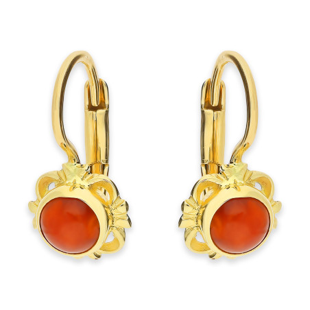 Kolczyki góralskie z koralem ze złota 585