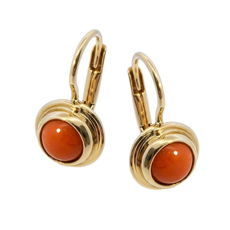 Kolczyki złote 14 karat z okrągłym koralem