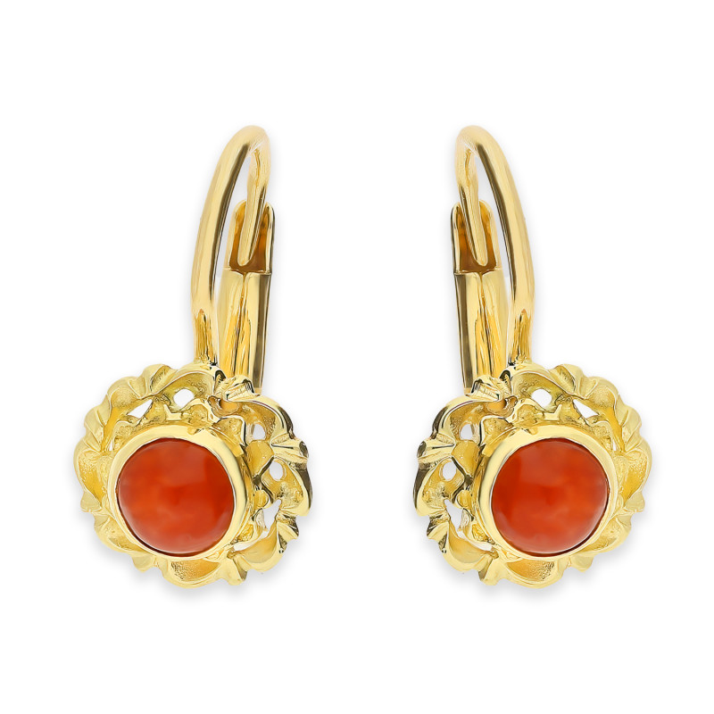 Kolczyki złote góralskie z koralem, próba 585