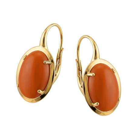 Kolczyki złote 14 karat z koralem owalnym