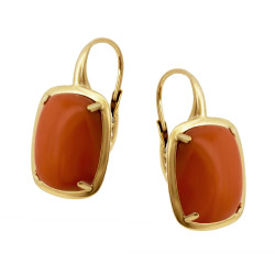 Kolczyki złote 14 karat z koralem obłym prostokątnym