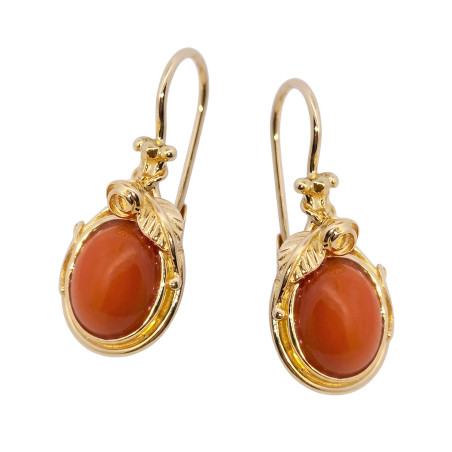 Kolczyki złote z koralem owalnym, próba 585