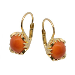 Kolczyki złote góralskie próba 585 z owalnym koralem