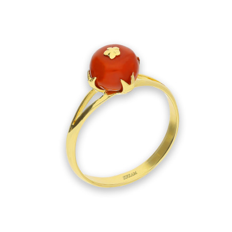 Pierścionek złoty góralski z koralem, próba 585