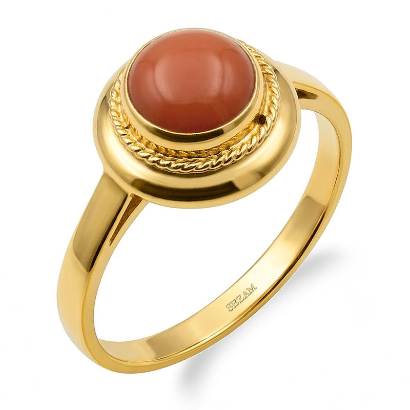 Pierścionek złoty góralski z koralem, próba 585