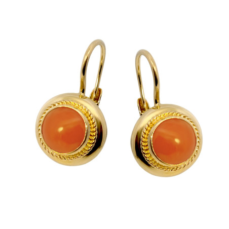 Kolczyki złote z koralem, próba 585
