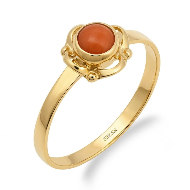 Pierścionek złoty 585 góralski z koralem