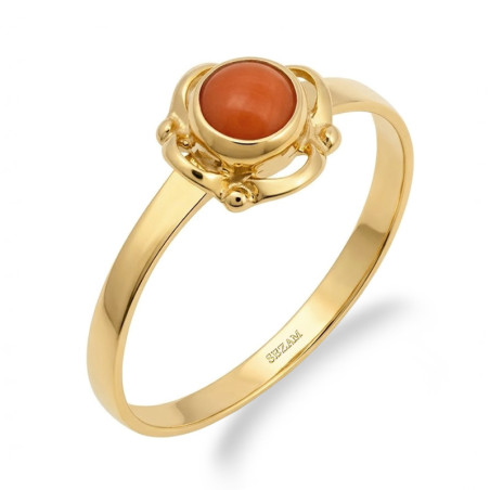 Pierścionek złoty 585 góralski z koralem