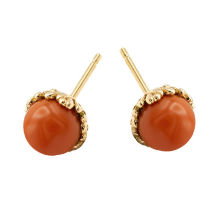 Kolczyki złote 585 z koralem, zapięcie na sztyft