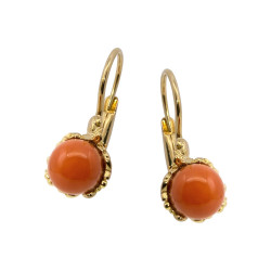 Kolczyki złote z koralem kulką, próba 585