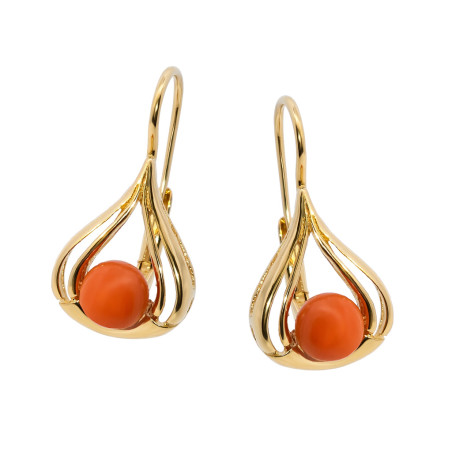 Kolczyki złote z koralem, próba 585
