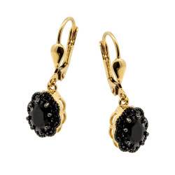 Kolczyki złote owalna Markiza z czarnymi cyrkoniami, próba 585
