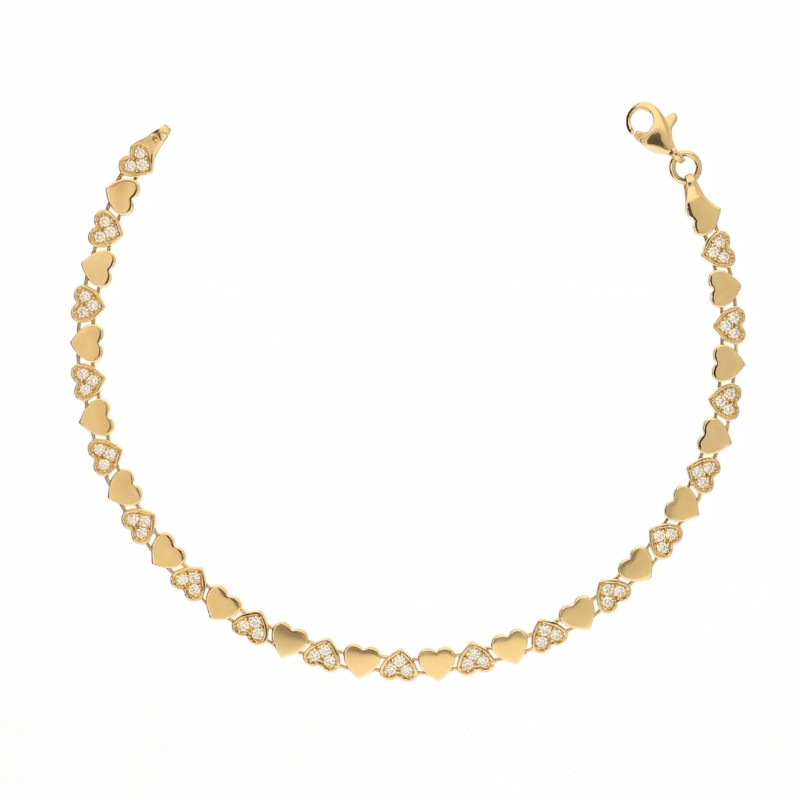 Bransoletka złota z sercami blask i sercami z cyrkoniami, próba 585