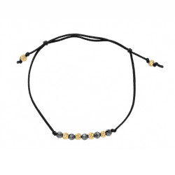 Bransoletka czarna sznurkowa z czarnymi kulkami faset i kulkami ze złota 375