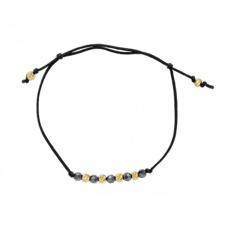 Bransoletka czarna sznurkowa z czarnymi kulkami faset i kulkami ze złota 375