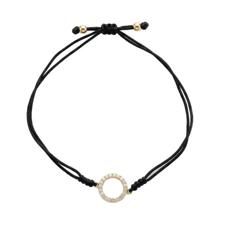 Bransoletka sznurkowa czarna z oponką ze złota 375 z cyrkoniami