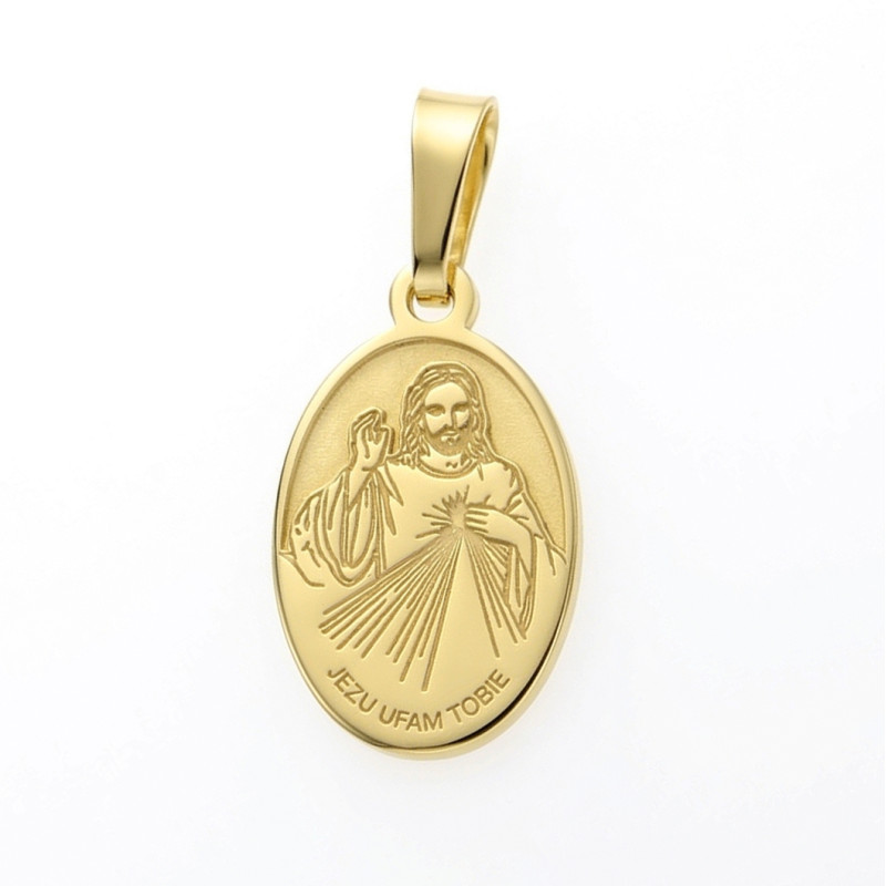 Medalik Pozłacany Jezu Ufam Tobie Owal - JubilerSezam.pl