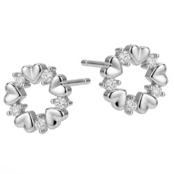 Srebrne kolczyki koła z sercami i cyrkoniami - JubilerSezam.pl