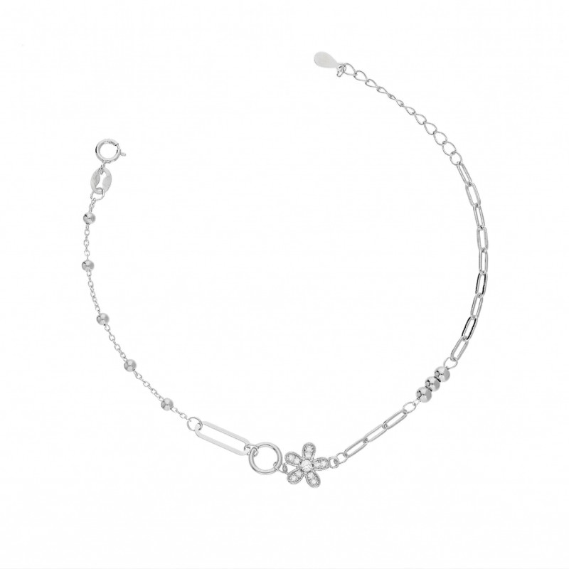 Bransoletka srebrna 925 z kwiatkiem z cyrkoniami