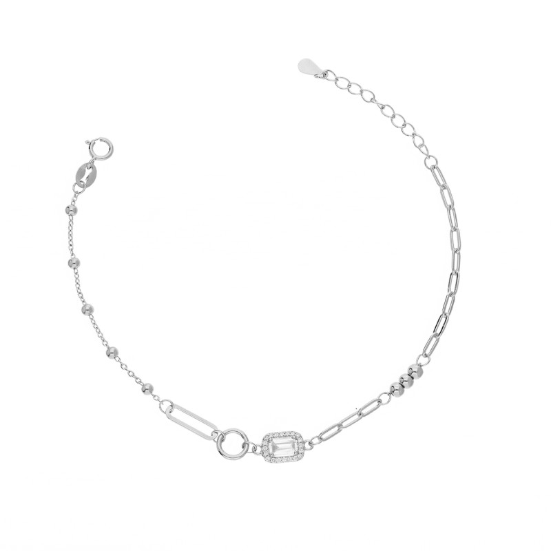 Bransoletka srebrna 925 markiza prostokąt na łańcuszku anker