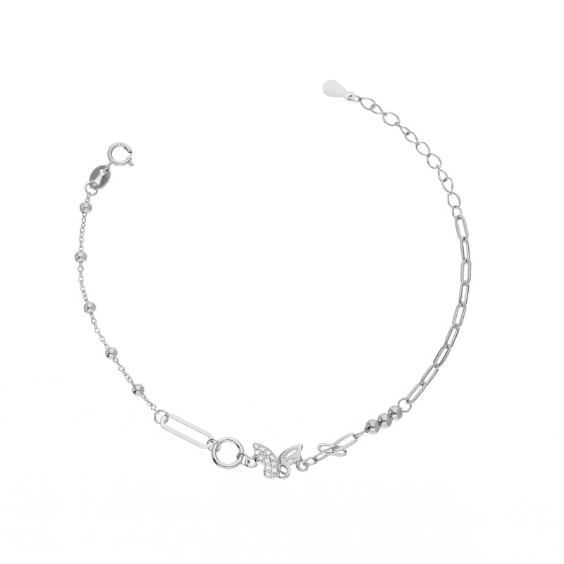 Bransoletka srebrna z motylkiem z cyrkoniami, srebro 925