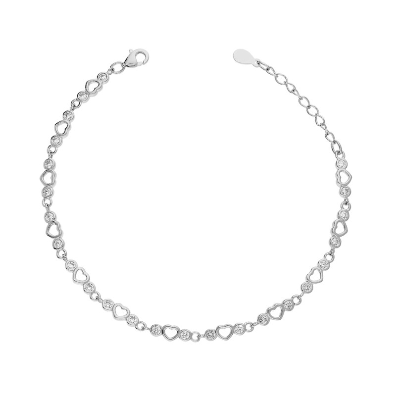 Bransoletka z serduszkami ramka i cyrkoniami, srebro 925