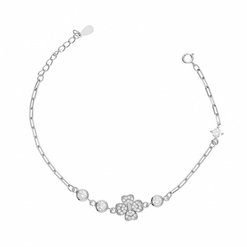 Bransoletka z koniczynką i cyrkoniami, srebro 925