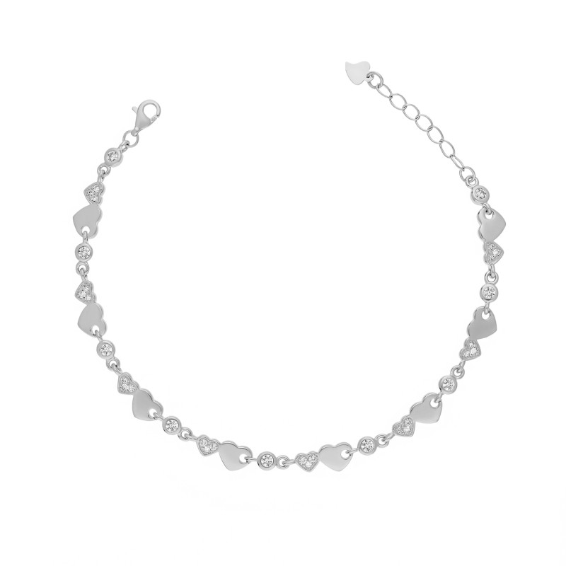 Bransoletka srebrna z serduszkami, próba 925