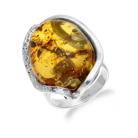 Pierścionek srebrny 925 z bursztynem koniakowym
