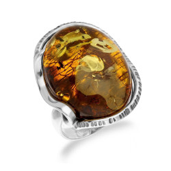Pierścionek srebrny 925 z bursztynem