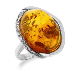 Pierścionek z naturalnym bursztynem miodowym, srebro 925