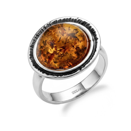 Pierścionek srebrny 925 z bursztynem koniakowym