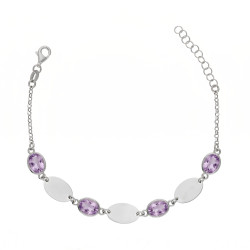 Bransoletka srebrna z fasetowanymi liliowymi cyrkoniami, próba 925
