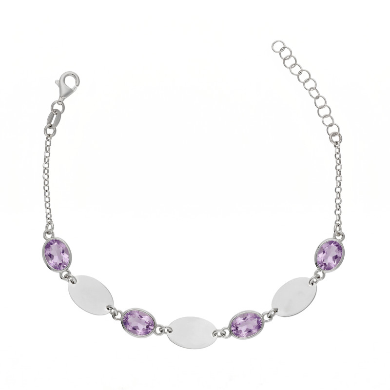 Bransoletka srebrna z fasetowanymi liliowymi cyrkoniami, próba 925