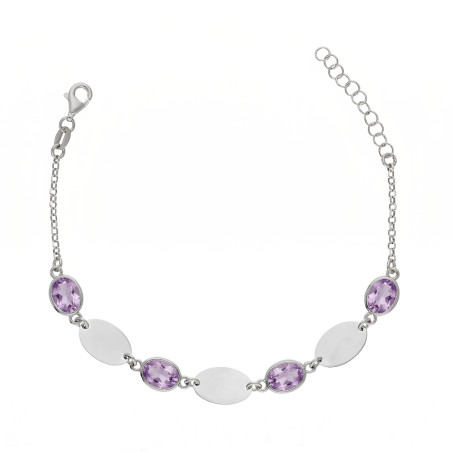 Bransoletka srebrna z fasetowanymi liliowymi cyrkoniami, próba 925