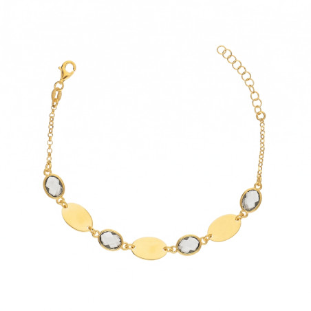 Bransoletka srebrna koloru złotego z szarymi cyrkoniami fasetowanymi, próba 925