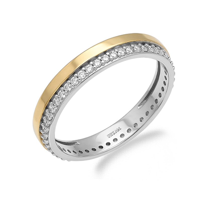 Pierścionek srebrny rings ze złotą blaszką 375, srebro próby 925