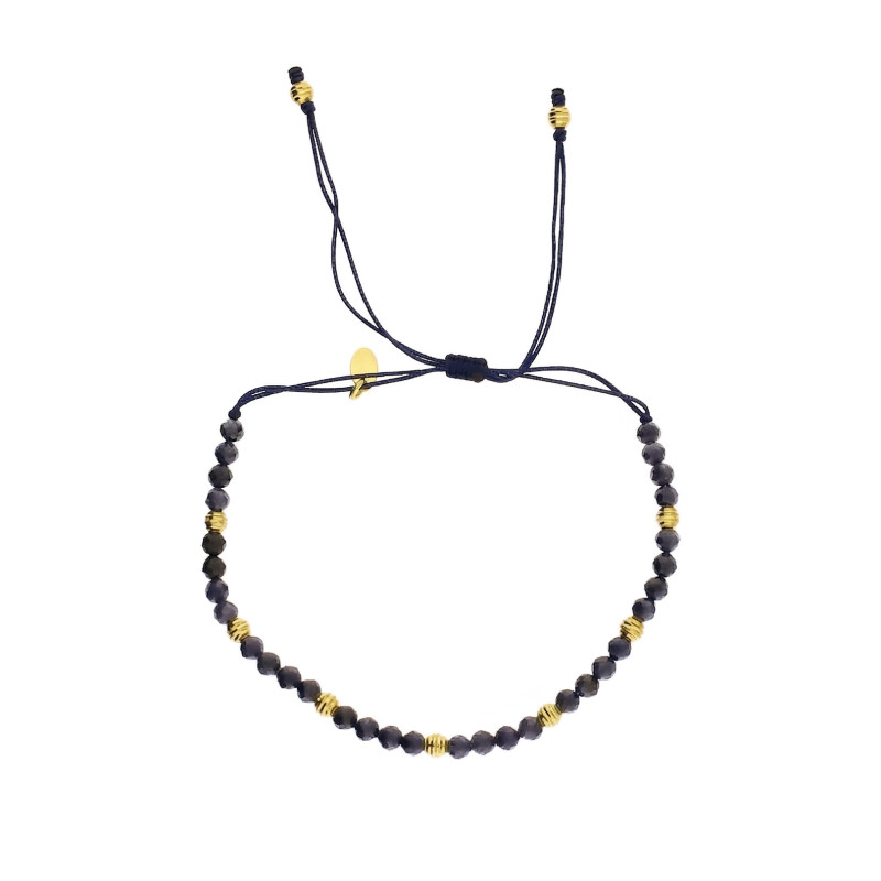 Bransoletka sznurkowa z szafirami fasetowanymi i elementami ze srebra 925