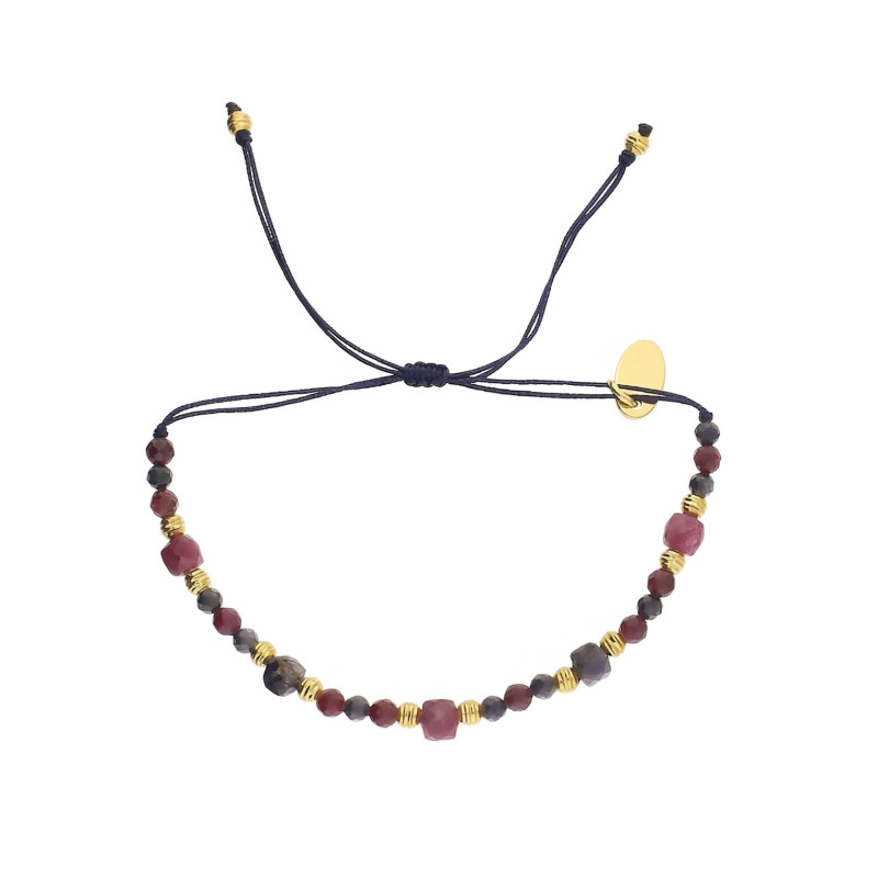 Bransolekta sznurkowa z fasetowanymi rubinami i szafirami i srebrem 925 koloru złotego