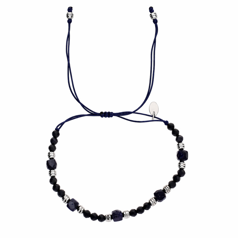 Bransoletka sznurkowa z nocą Kairu, srebrne elementy próby 925