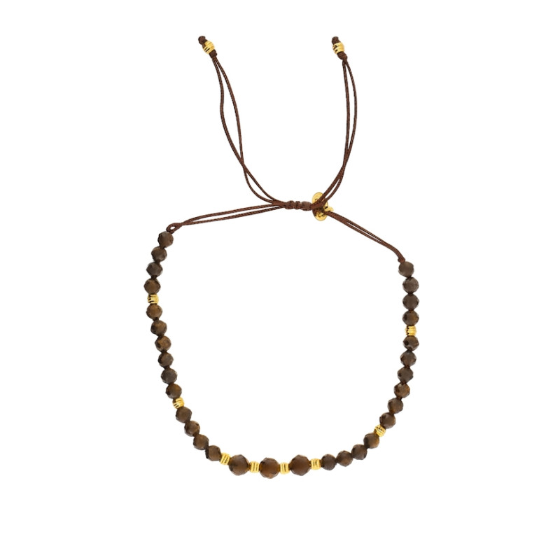 Bransoletka szurkowa z bronzytem fasetowanym i elementami ze srebra 925 koloru złotego