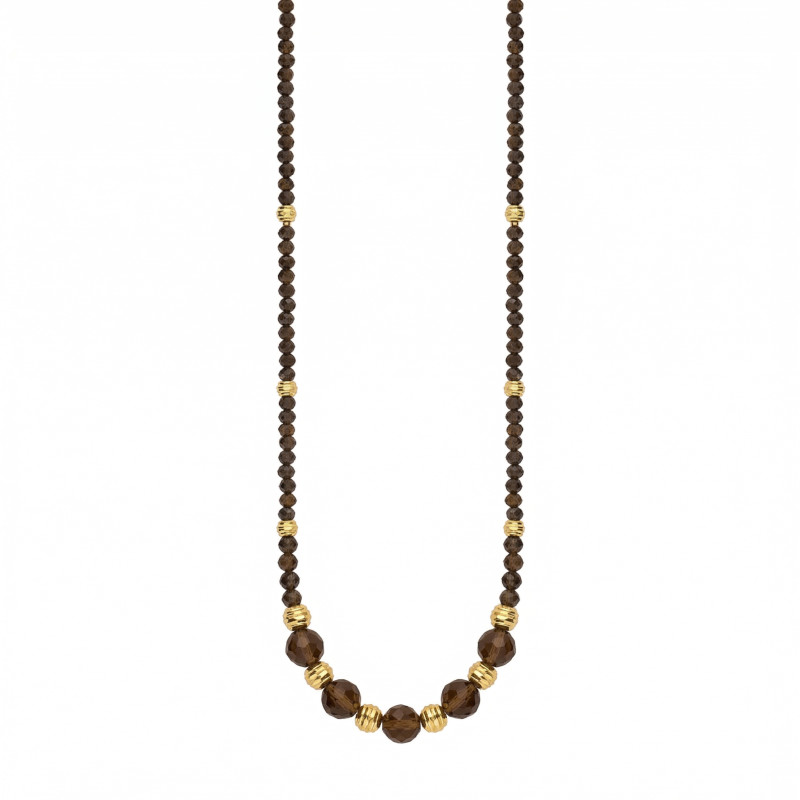 Naszyjnik z fasetowanymi bronzytami i elementami ze srebera 925 koloru złotego