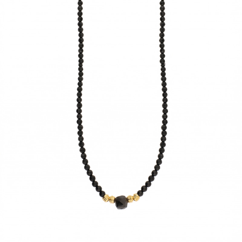 Naszyjnik z fasetowanymi czarnymi spinelami, zapięcie ze złota 585