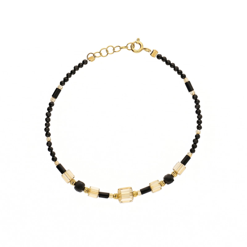 Bransoleta złota 585, z agatami, spinelami i kryształkami Swarovski