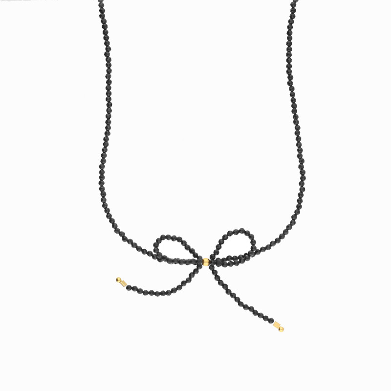 Naszyjnik kokardka z czarnymi spinelami