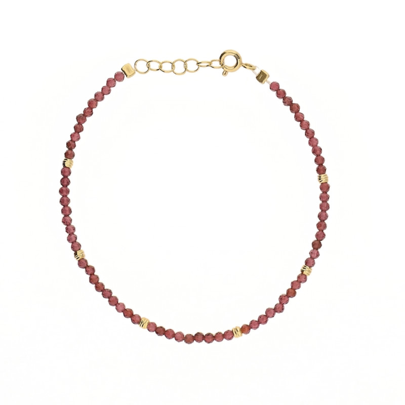 Bransoletka złota z granatami fasetowanymi, złoto próby 585