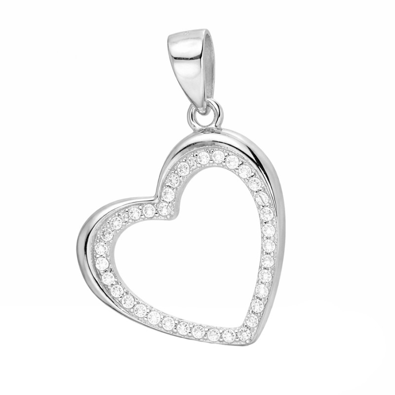 Serduszko ramka z cyrkoniami zawieszone bokiem, srebro 925
