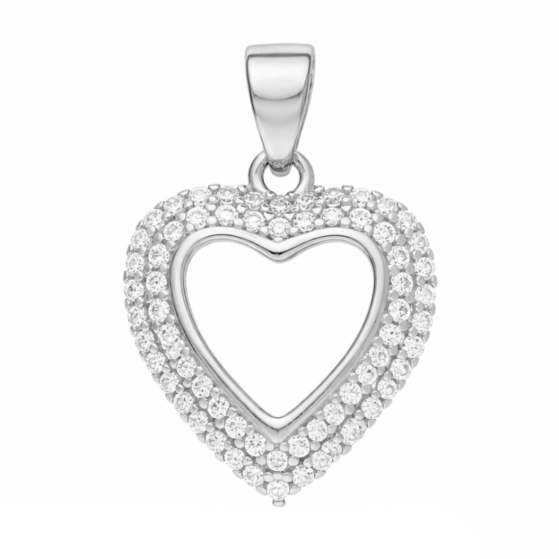 Wisiorek serce podwójny rząd cyrkonii, srebro 925