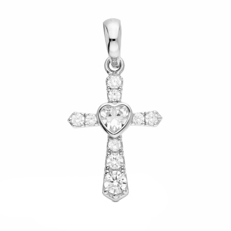 Krzyżyk z cyrkoniami z sercem, srebro 925