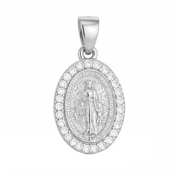 Medalik srebrny Niepokalana owal z cyrkoniami, srebro 925